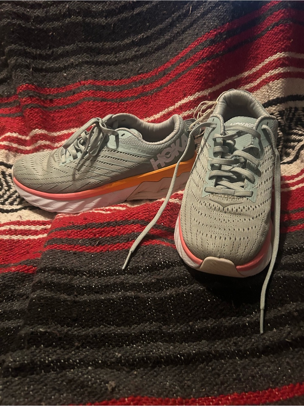 Hoka Women's Mint Gray Running Shoes with Pink and Orange Accents